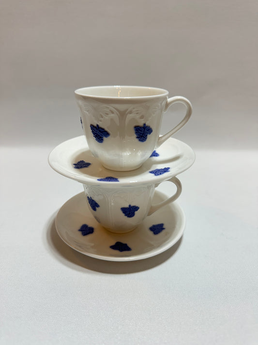 2 st Kaffekoppar med fat - Blå Blom