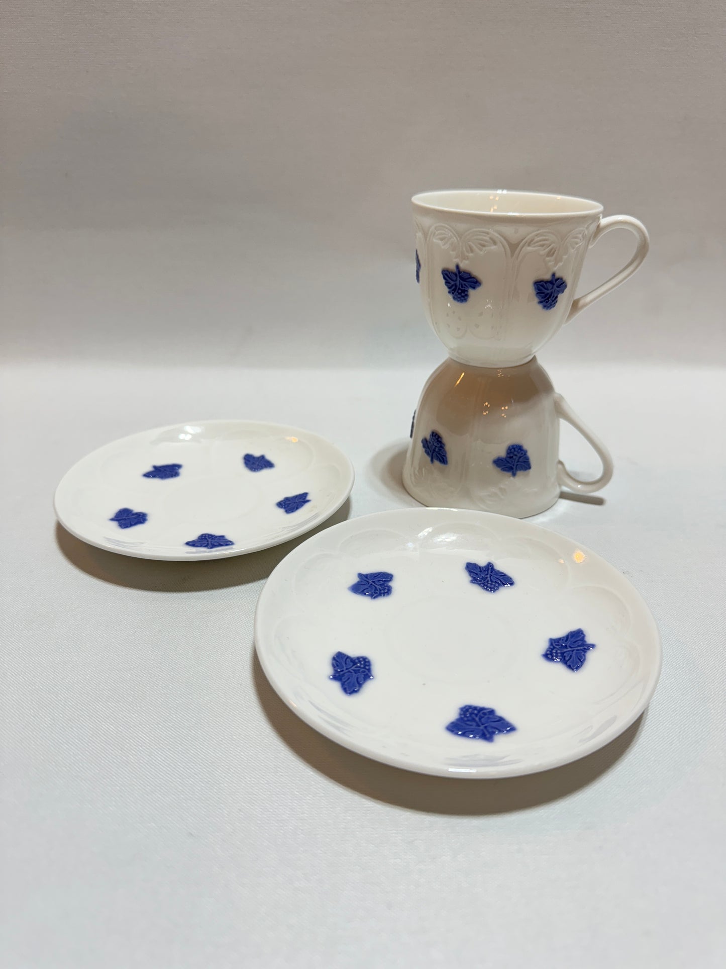 2 st Kaffekoppar med fat - Blå Blom