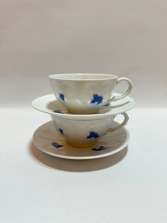 2 st Tekoppar med fat - Blå Blom