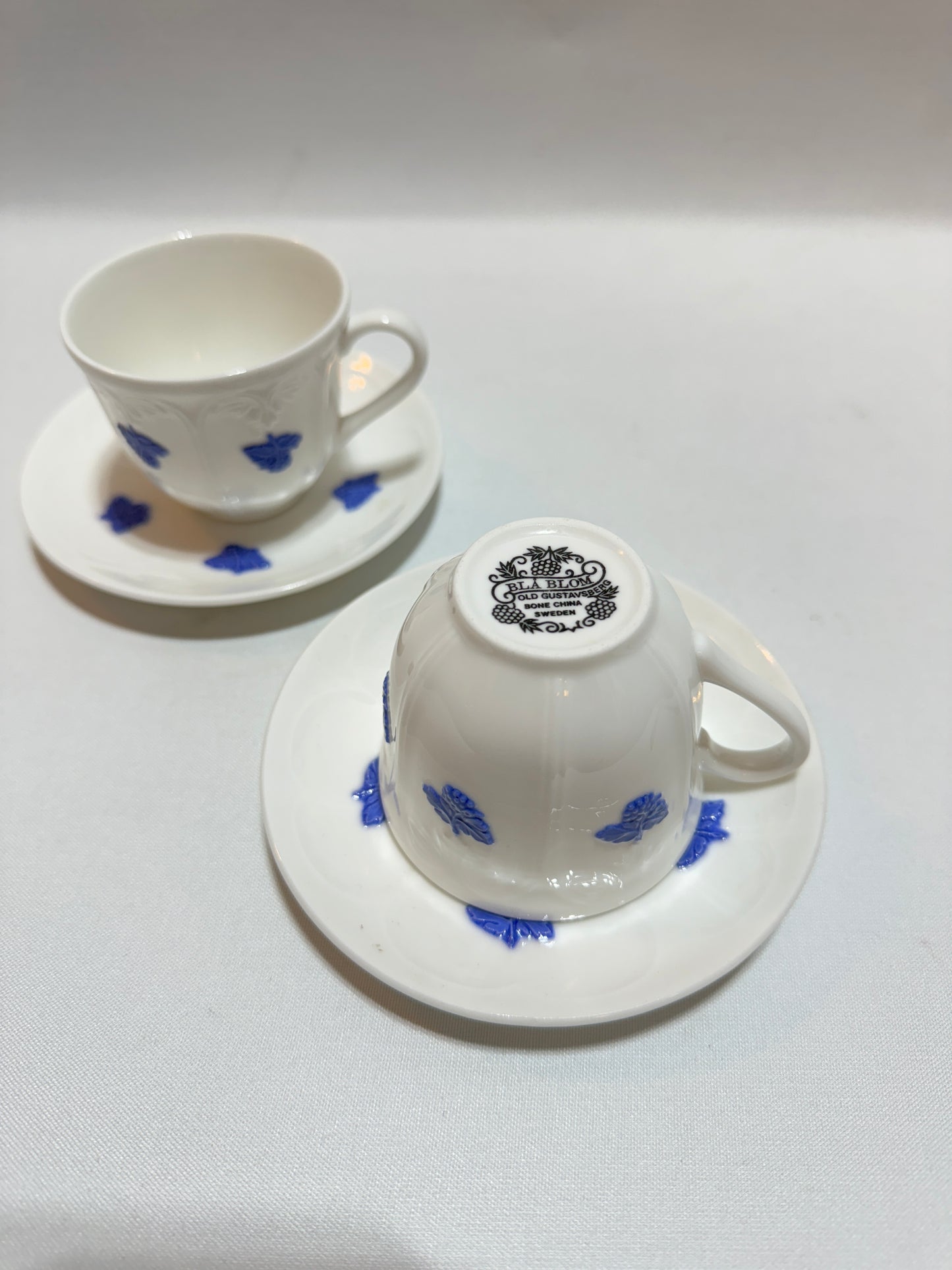 2 st Kaffekoppar med fat - Blå Blom